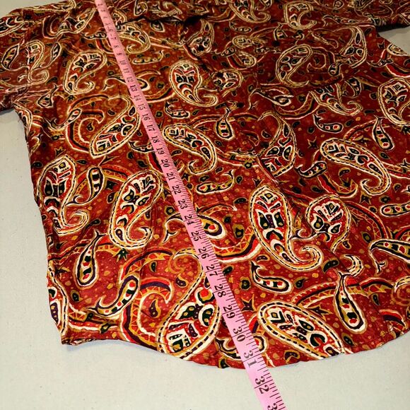 Cambridge Classic Shirt Men's Large Brown Paisley Silk Short Sleeve Button-Up - Picture 5 of 5